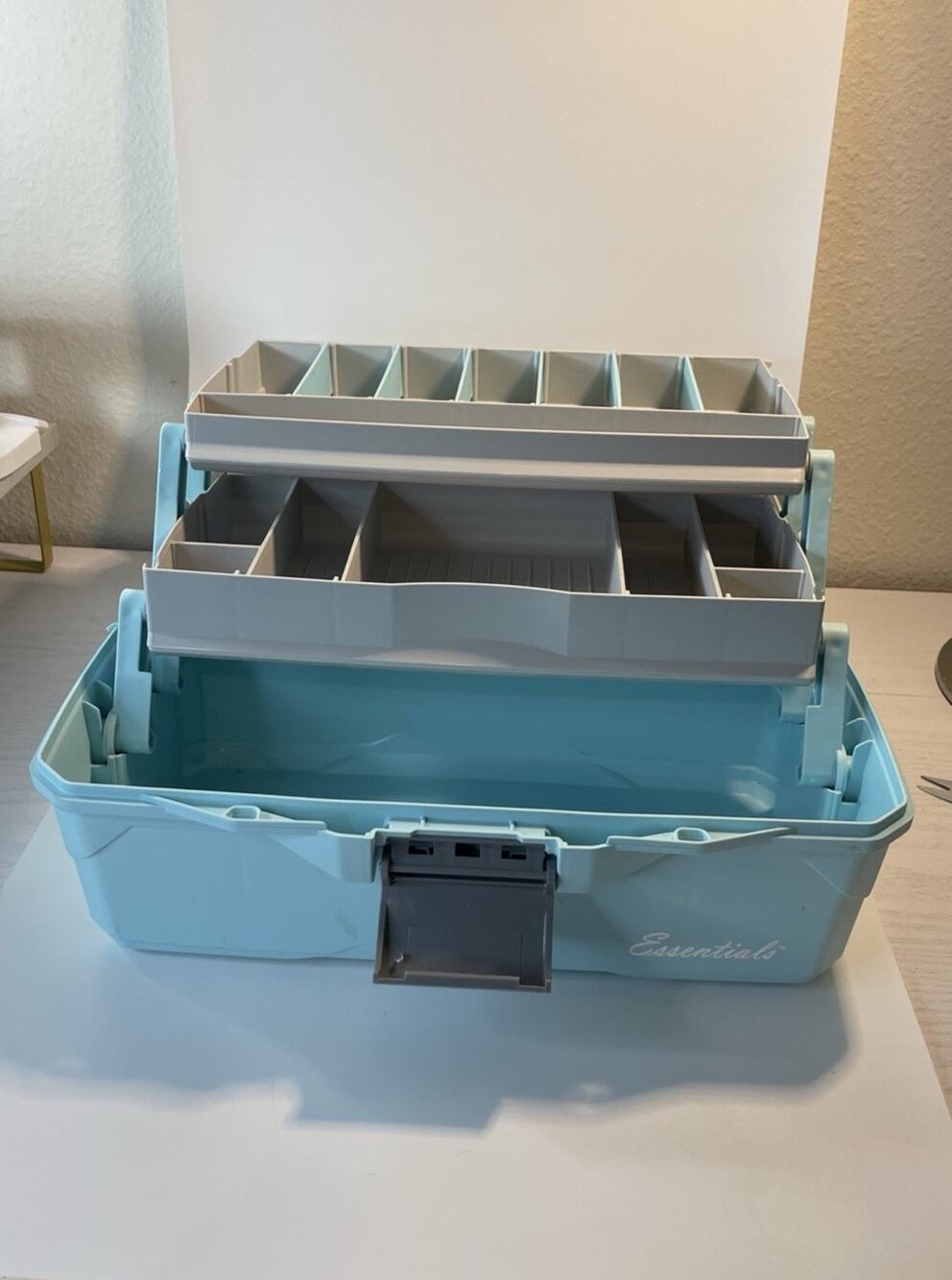 Plano Essentials 2-Tray Fishing Tackle Craft Box Teal Aqua Gray Organization
